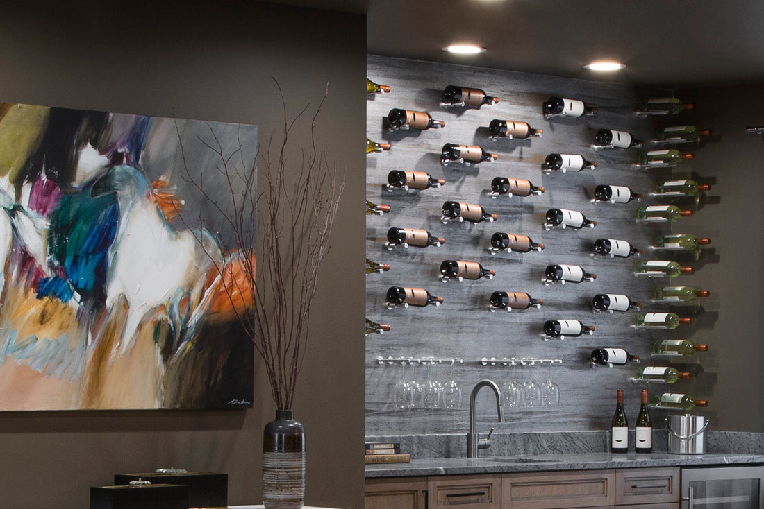 Wine rack on wall in small home bar