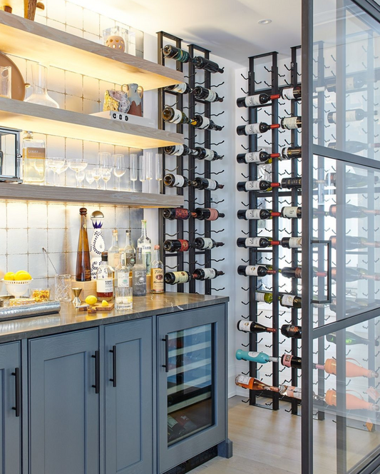 Floor to ceiling wine rack support stand for vintageview wine storage