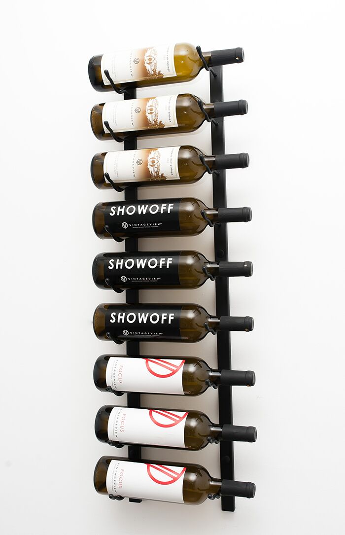 9 bottle wine rack label forward black metal wall mounted