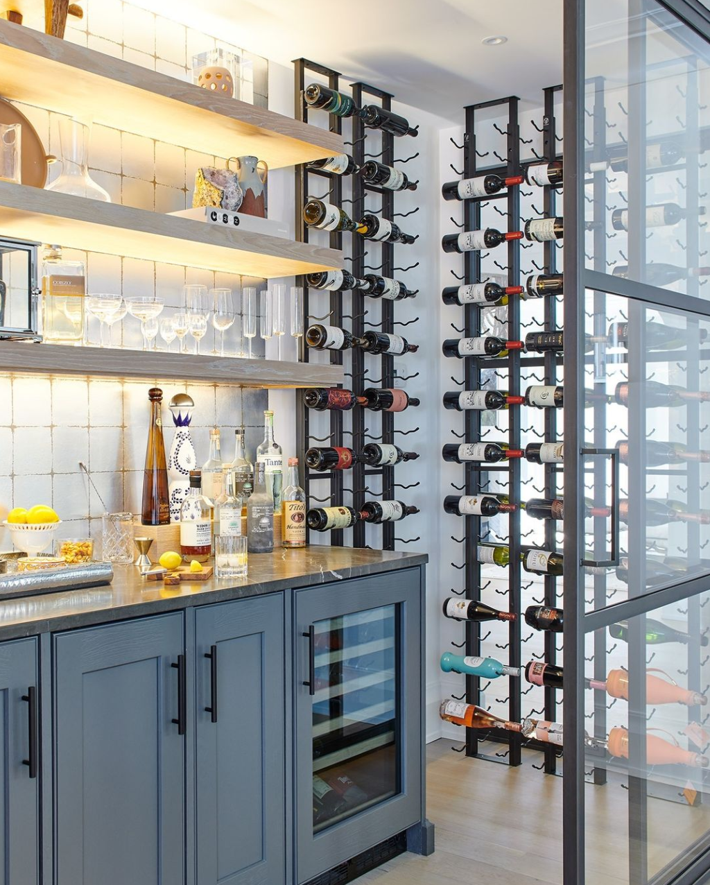 Floor to ceiling wine rack support stand for vintageview wine storage