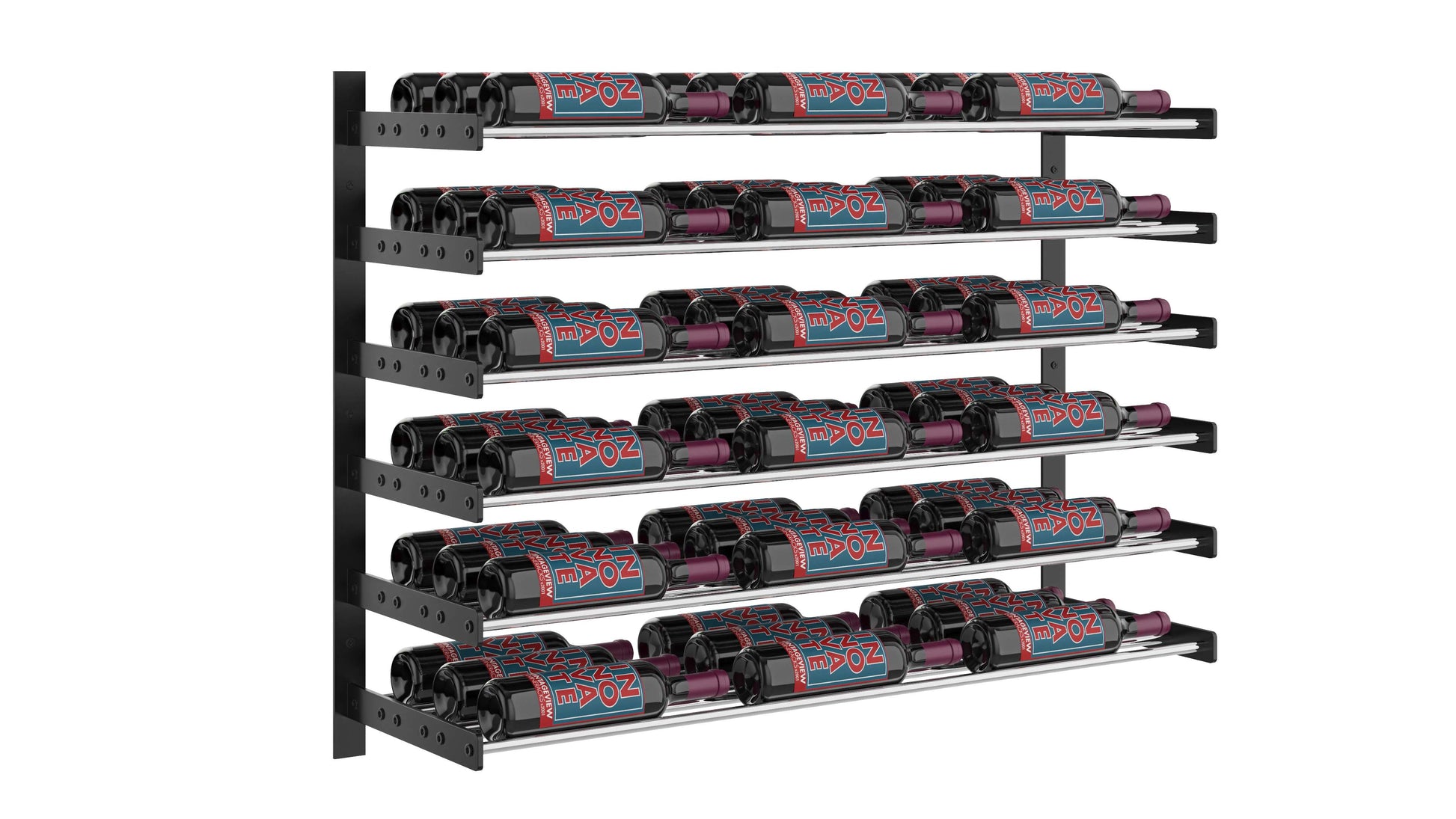 Chrome rods on Evolution wine rack holds 54 bottles triple depth