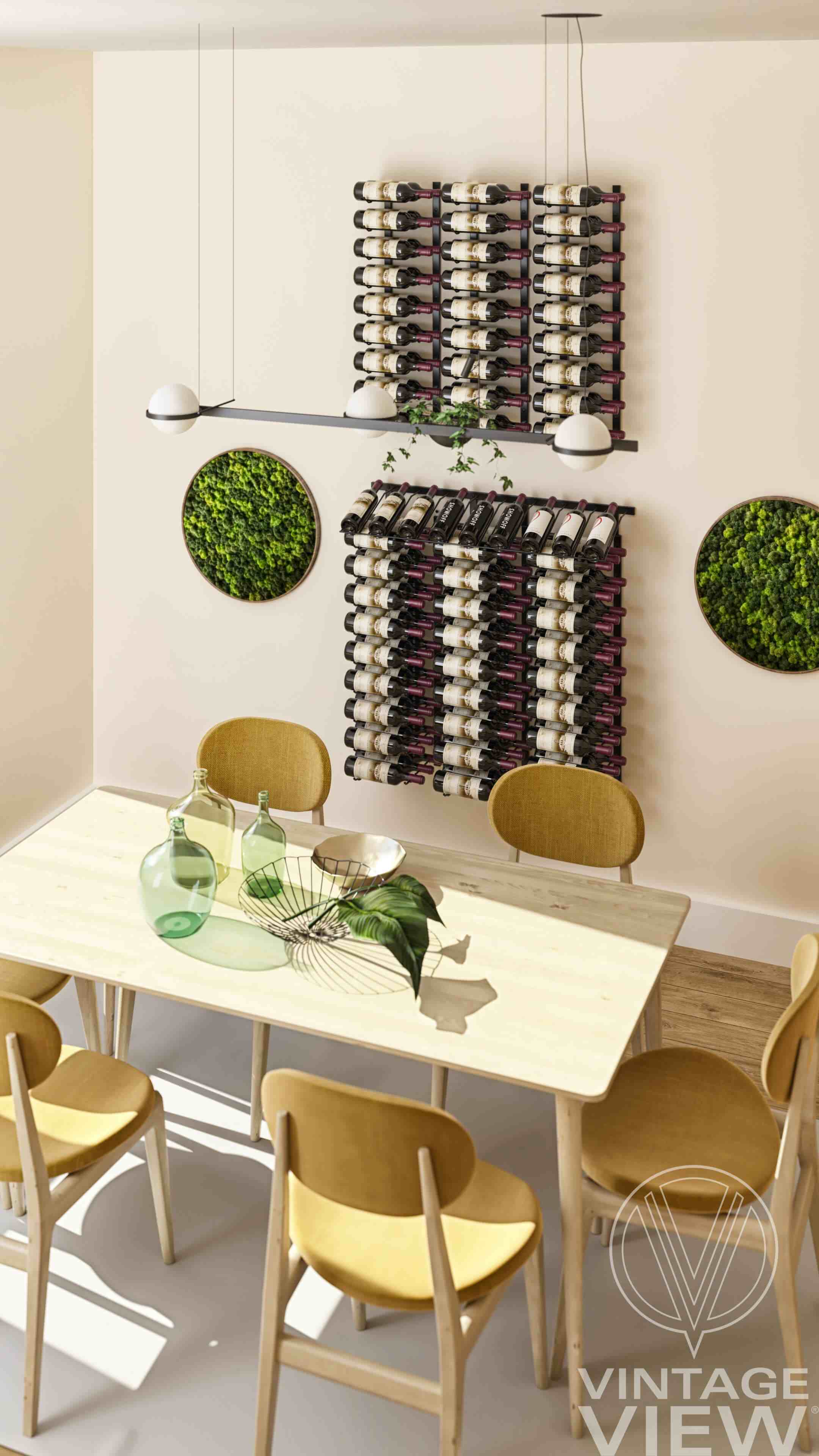 Wine wall display in a dining room