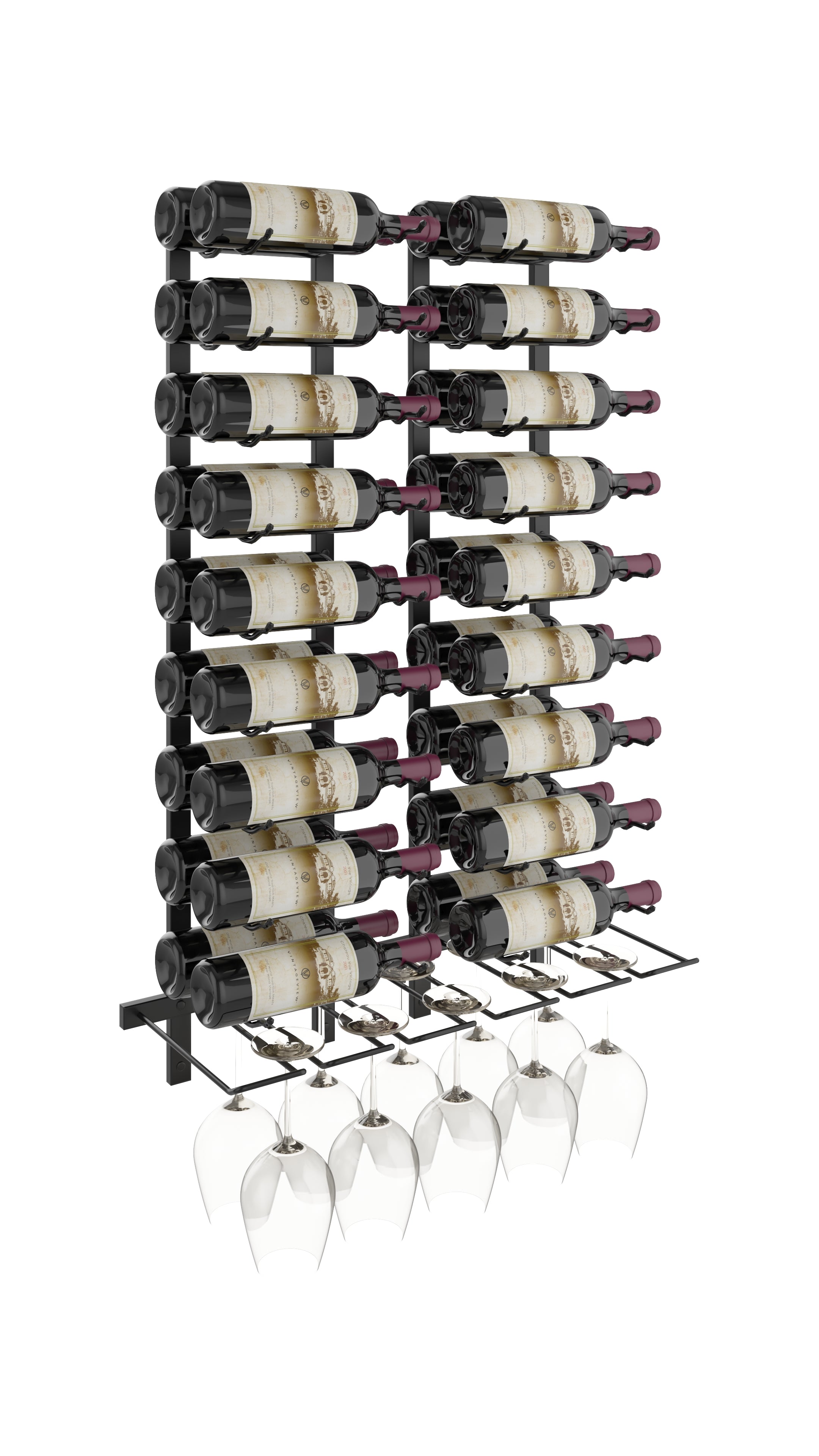 Double-depth-home-bar-wine-rack-and-wine-glass-holder